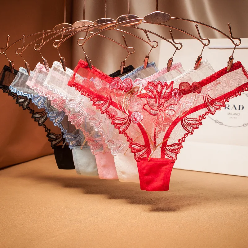 Women's Panty Seamless Soft Lingerie Sexy Lace Thong Perspective Triangular Ice Silk Breathable Antibacterial Cotton Underwear | Женская