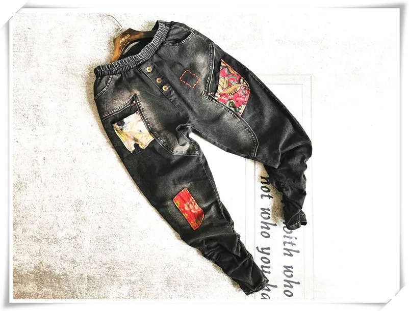 

QING MO Black Women Denim Pans 2021 Summer Women Zipper Buttoms Decoration Pants Female Elastic Waist Jeans ZQY7034