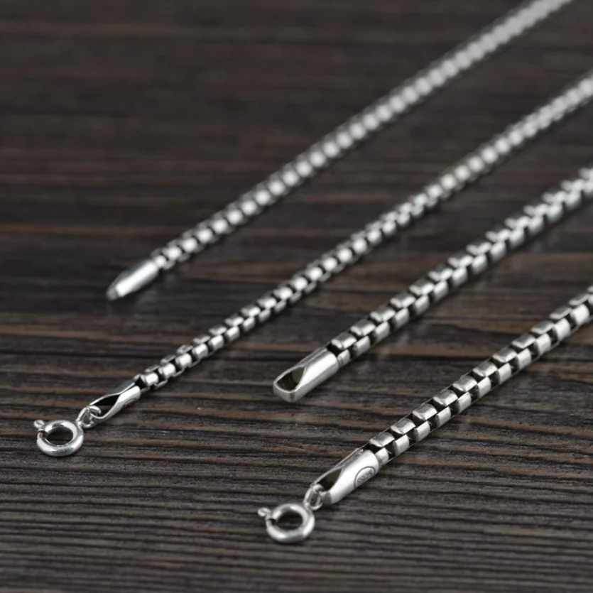 

Real Silver Retro Round Box Chain Necklaces For Man Male S925 Sterling Silver Thai Silver Long Chain Cross Box Necklaces Jewery