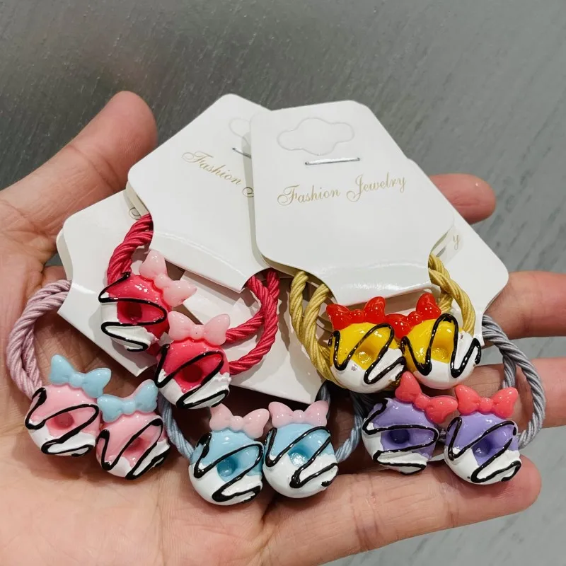 

10Pcs/Set Girls Donuts Bow Kawaii Rubber Elastic Hair Bands Children Ponytail Holder Scrunchie Headband Kids Hair Accessories
