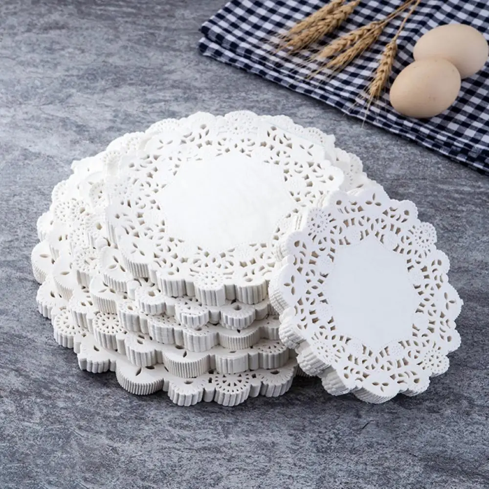 

100Pcs Round Paper Bakeware Coaster Fruit Snack Mat Lace Doilies Cake Placemat Party Wedding Baking Decoration Kitchen Tool