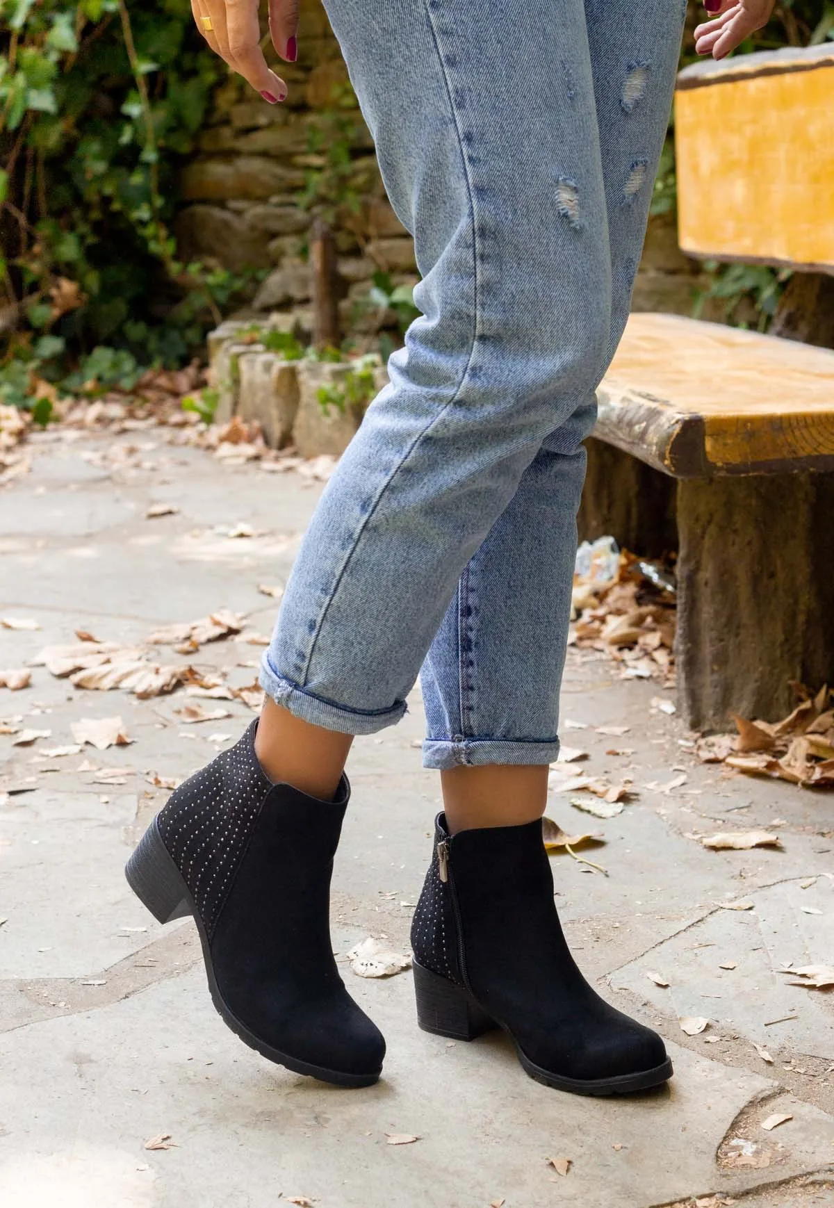 

BveA winter for 2021 women low square heels side zipper round toe Kabel Black Suede Beads Embroidered Boots