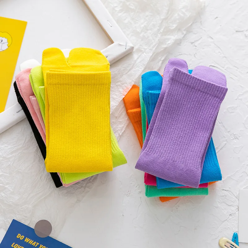 Japanese Kimono Flip Flop Sandal Split Toe Tabi Socks Women Solid Color Short Black Two Toe Socks Female Korean Harajuku Sock