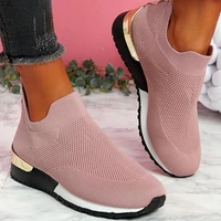 europe plus size 43 shoes woman fashion sneakers springautumn 2021 stretch fabric mesh breathable slip on platform shoes woman