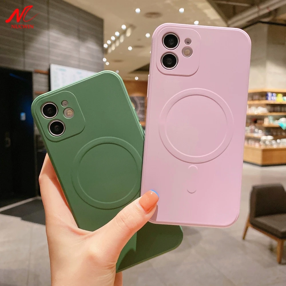 

For iPhone 11 12 Pro Max 13 Mini X Xs Max Xr 7 8 Plus Magsafe Case Magnetic Square Silicone Square Frame Camera Protection Cover