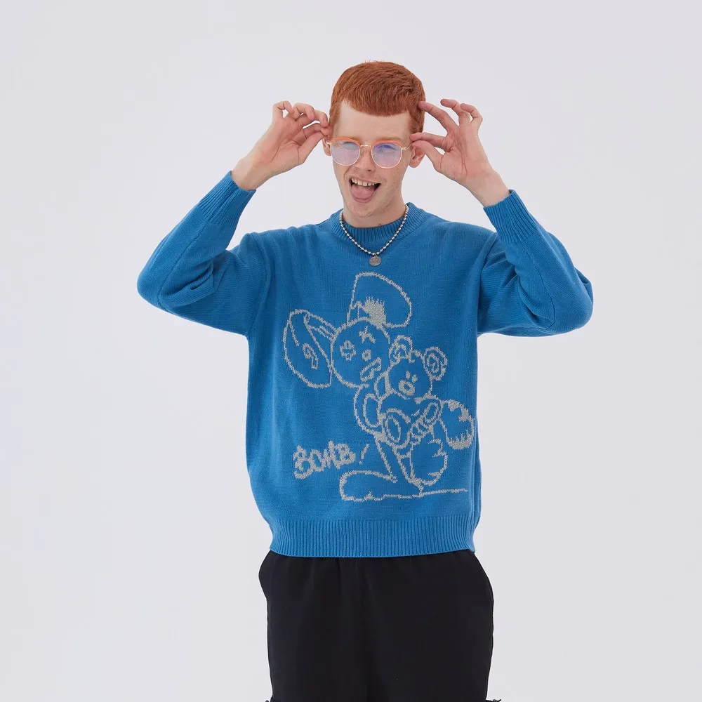 Мультяшная Милая одежда для пар винтажная вязаный Ретро свитер мужская в стиле