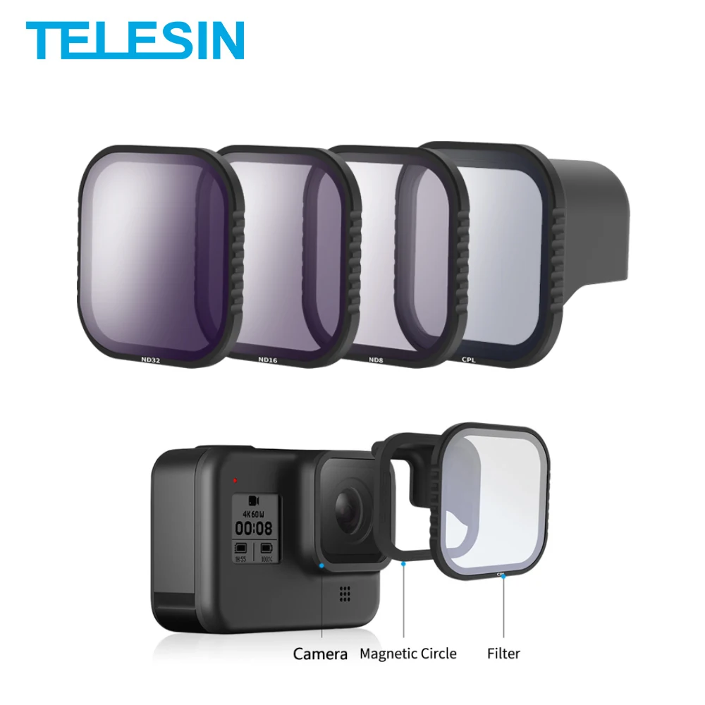 Комплект магнитных фильтров TElESIN CPL ND 8/16/32 для gopro 8 hero8 поляризационный фильтр ND8 ND16