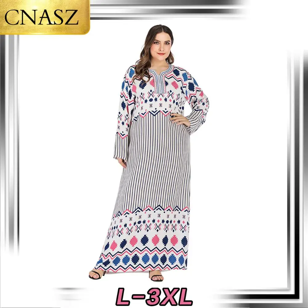 Последний мусульманский Кафтан абайя Дубай печатных вышитые с длинными рукавами