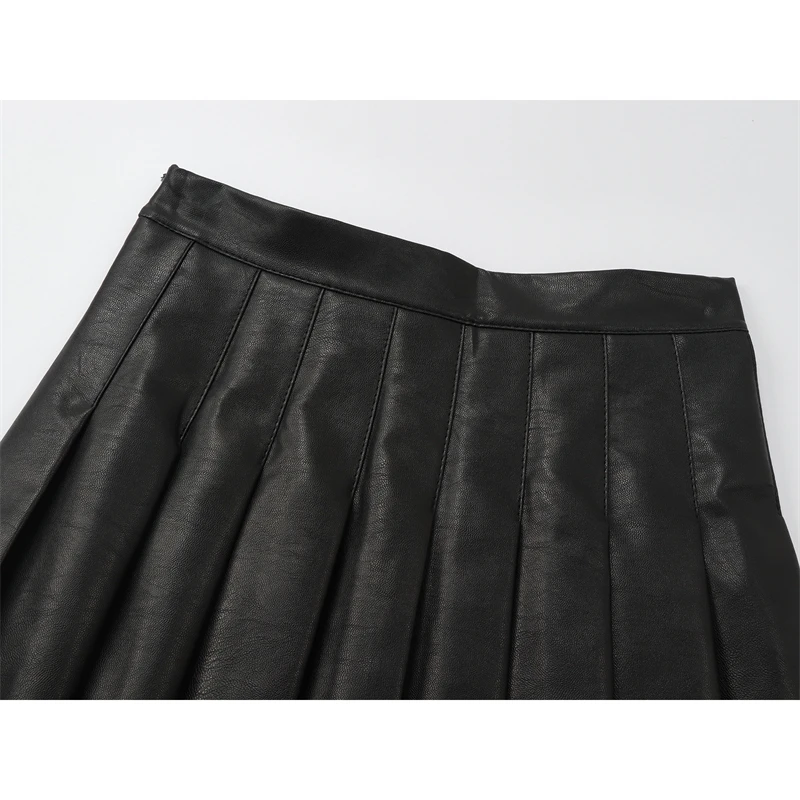 Женская Плиссированная Юбка До Колена винтажная мини-юбка из искусственной кожи