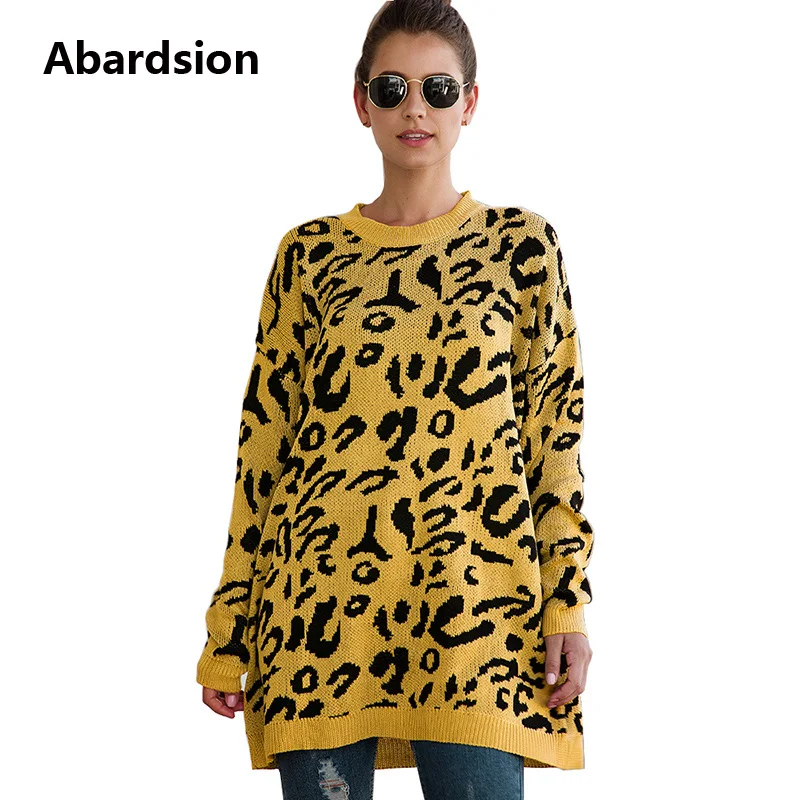 Abardsion женские леопардовым вязаные пуловеры свитер Осень зима повседневный