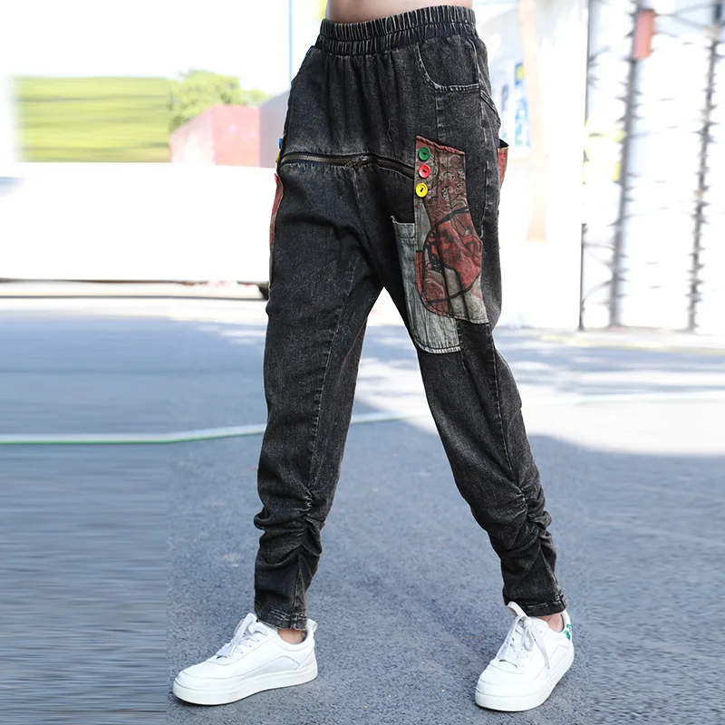 

Max LuLu British Designer Spring Womens Vintage Printed Jeans Ladies Black Loose Pantalons Female Punk Style Trousers Plus Size