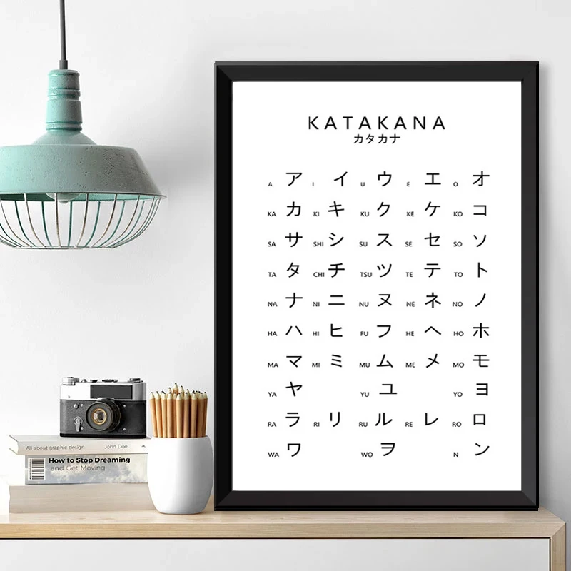 

Japan Alphabet Katakana Chart Posters and Prints Black White Wall Art Canvas Painting Pictures Student Education Room Decoration