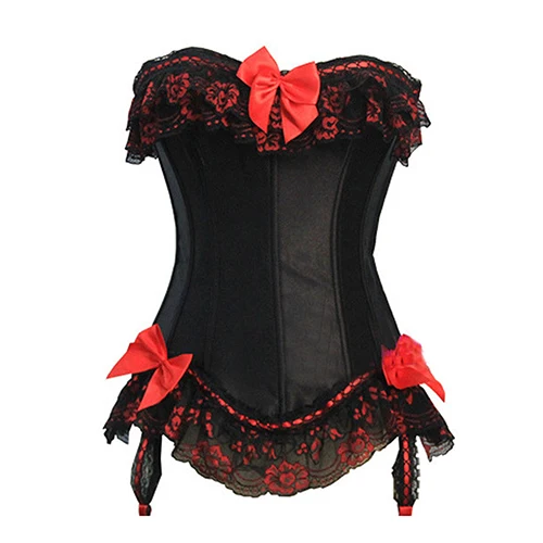 Женский сексуальный корсет тренировочное бюстье с красным бантом стринги для