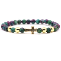 2021 trendy 12 color natural stone bead bracelets pave cz golden cross bracelet for menwomen charm diy bracelet fashion jewelry