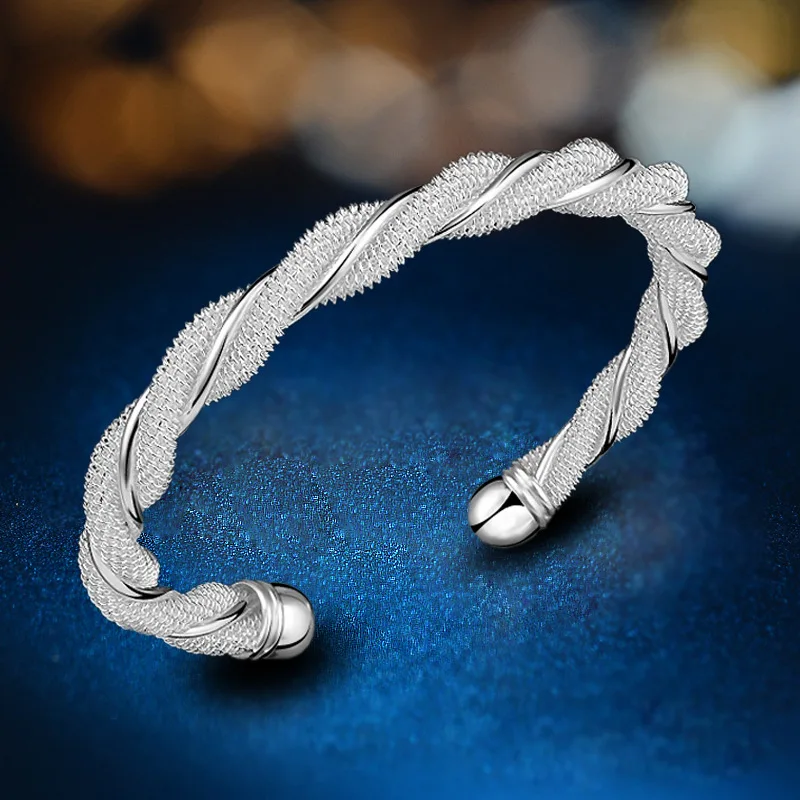 

YAOLOGE 925 Sterling Silver Bracelet Mesh Creative Winding Bracelet Ladies Couple Valentine's Day Jewelry Gift Adjustable