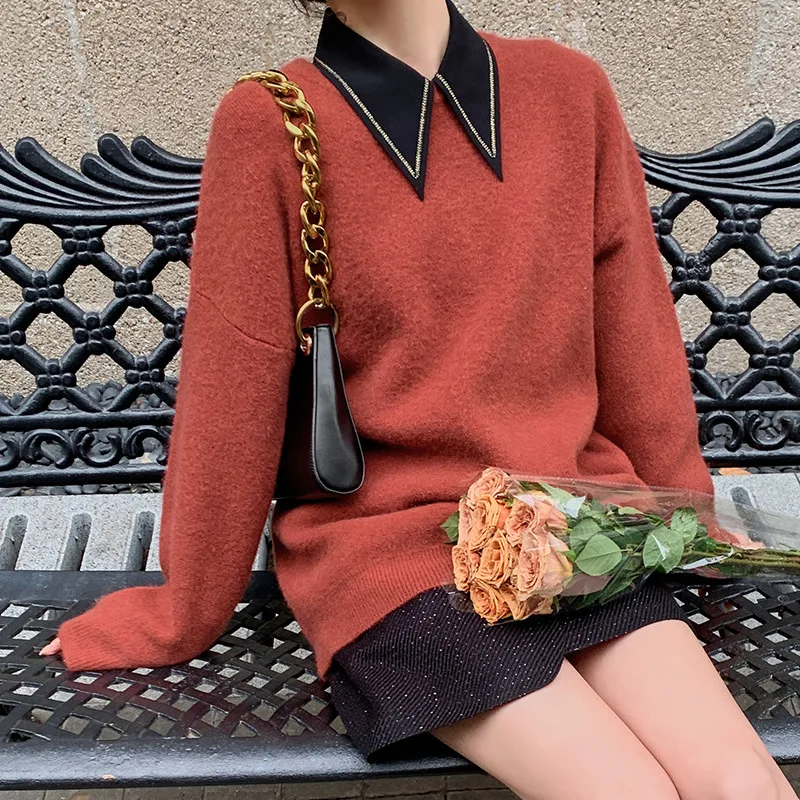 

Simple Women's Thickened Sweater 2021 New Winter Clothes Round Neck Long Sleeve Mid-length Thermal Knitting Sweater 6330