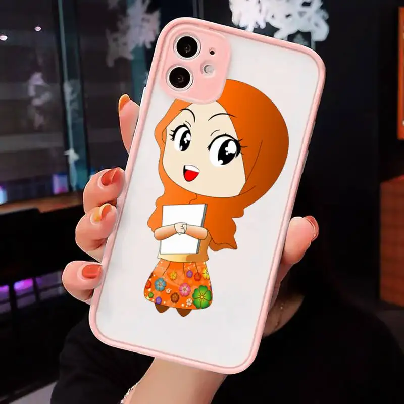 

Muslim girl cute cartoon Phone Case Matte Transparent for iPhone 7 8 11 12 s mini pro X XS XR MAX Plus cover funda