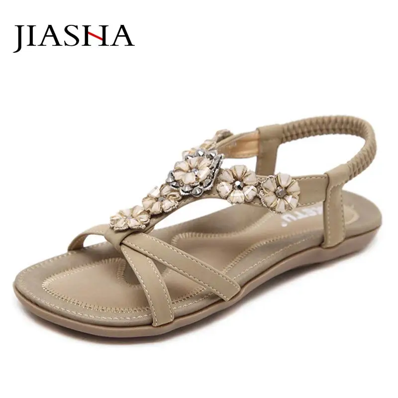 

Summer sandals women shoes new bohemian flowers rhinestone casual shoes women sandals flat beach shoes chaussure femme plus size