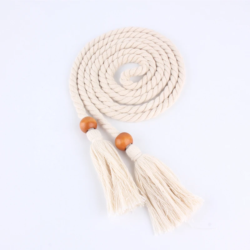 Retro Artistic Waistband Rope Belts For Women Woven Weaving Tassels Waist Strap Cotton Thread Long Knotted  Accessories