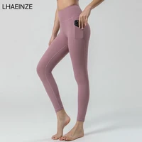 lhaeinze yoga leggings pants womens ddouble sided 9 point high waist pocket sports fitness gym running pantalones de mujer