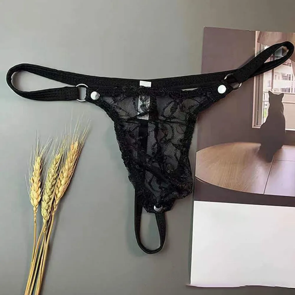 

Men's Sissy Lace Lingerie T-Back Thong G-String Bulge Pouch Panties Bikini Briefs Tanga Hombre