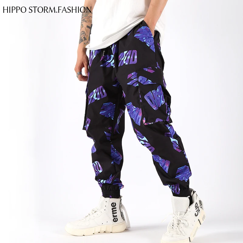 

M-XXLPrinted shirt trendy men's short-sleeved hip-hop shirt tops loose short-sleeved tooling sports hip-hop feet pants suit.