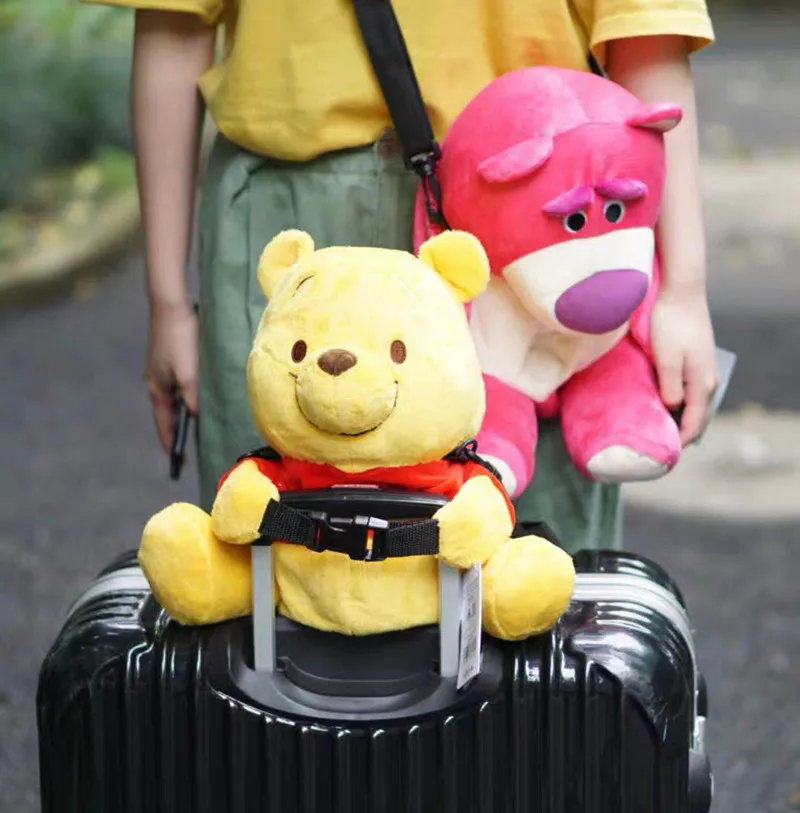Cute cartoon Winnie bear strawberry plush doll luggage slant straddle | Дом и сад