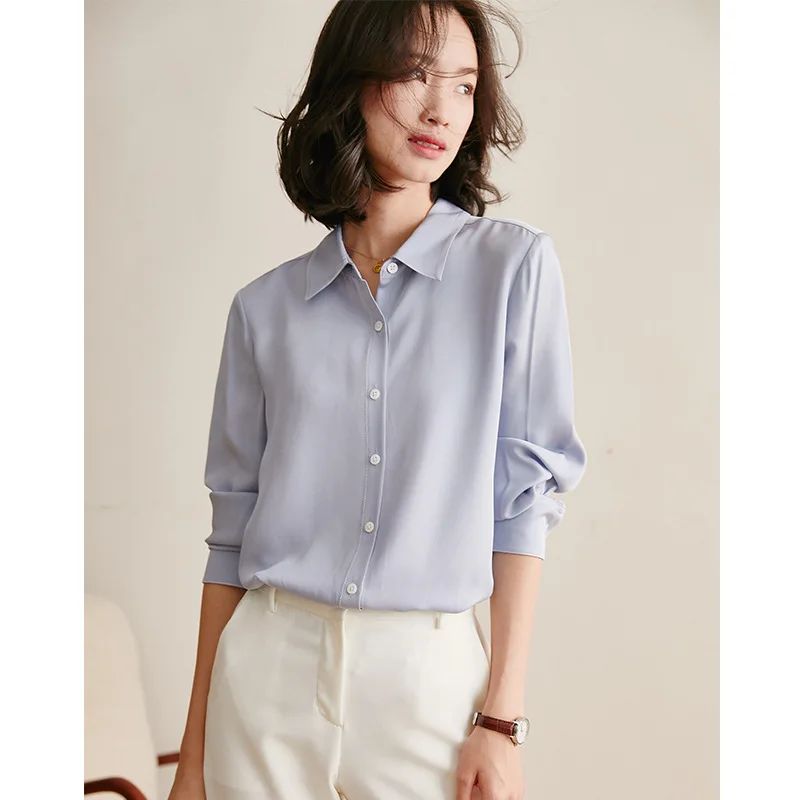 sky blue crepe silk office blouse womens shirts and blouses 2020 summer elegant sexy boho long sleeve plus size palace loose