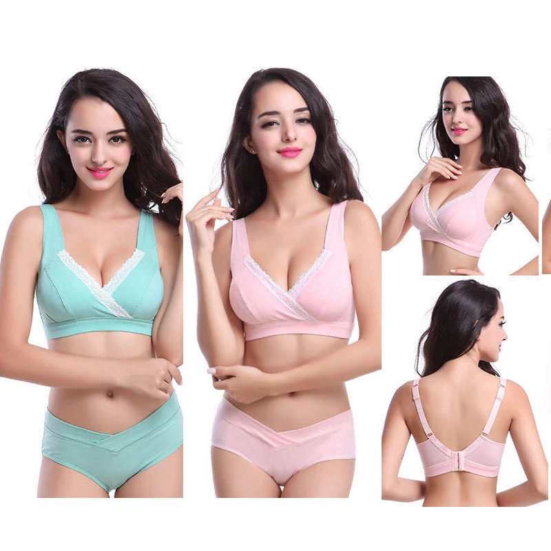 Pure Cotton Maternity Bra Without Steel Ring Cross-Type Comfortable Lightweight Breathable Nursing Underwear Lace Bra