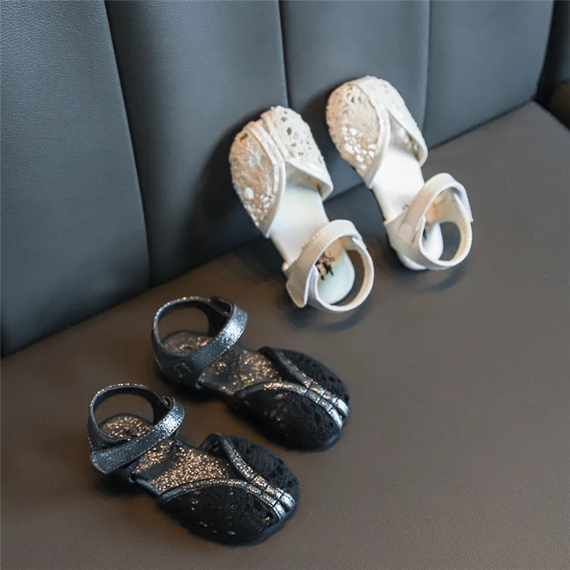 Сандалии с перфорацией для девочек Нескользящие босоножки принцессы на липучке