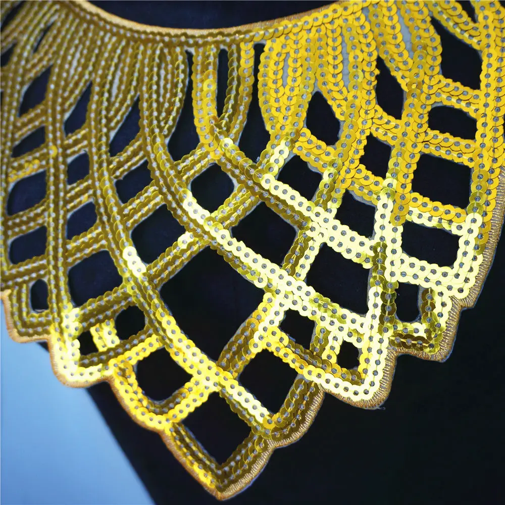 Золотые блестки тканевый воротник вышитая аппликация для платья отделка барокко