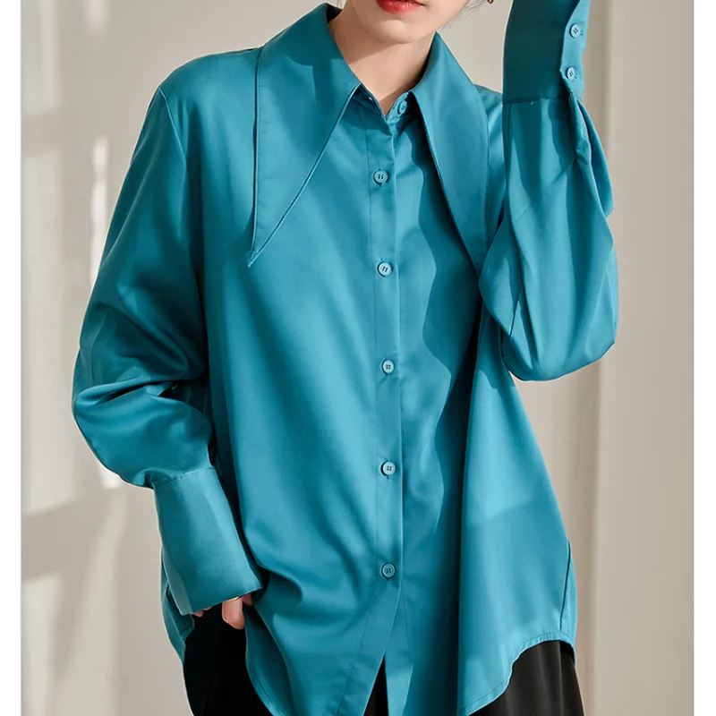 Женская Офисная рубашка с длинным рукавом однотонная белая блузка свободного