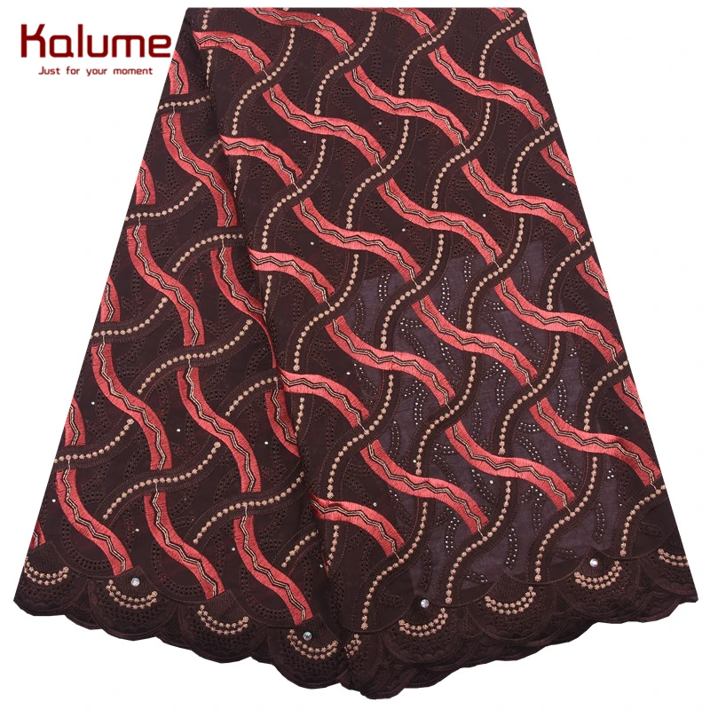 

Kalume Hot Sale African Swiss Cotton Lace Fabric Embroidery Swiss Voile Cotton Lace Fabric With Stones For Nigerian Dress F2178