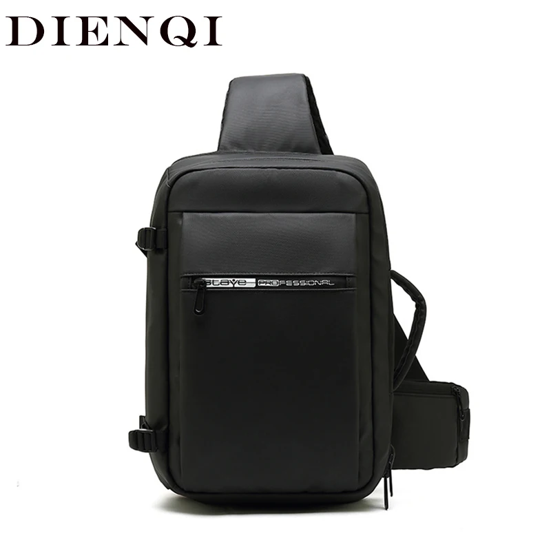 

DIENQI Black Man Bag USB Charging Shoulder Bags Fit 9.7 inch ipad Tote Bags for Documents RFID Anti-theft Travel Strap Handbag