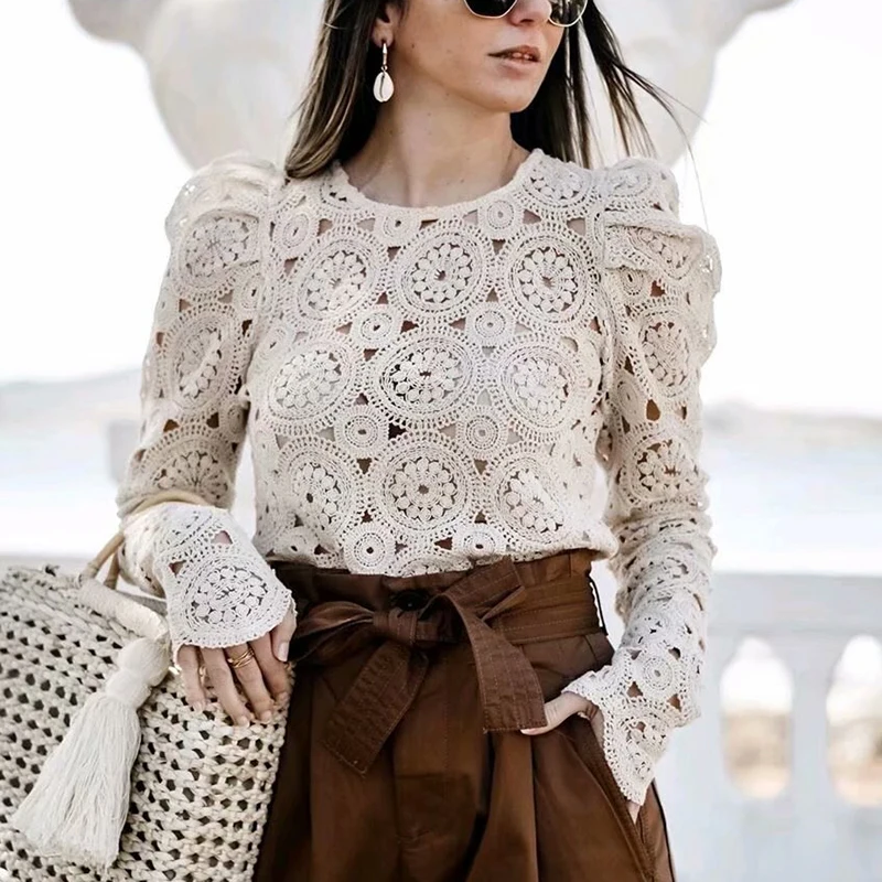 2019 модная женская трикотажная рубашка с цветочным принтом и длинными рукавами