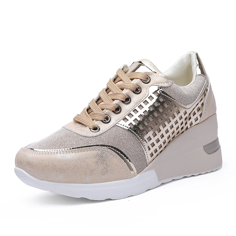 

Fashion Sneakers for Women 2021 Wedge Sport Sneakers Woman Big Size Flat Shoes Female Gold Walking Shoes Platform Women's Shoe