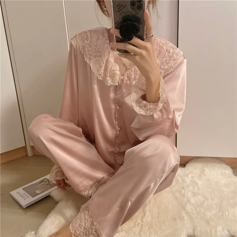 

Alien Kitty 2021 Princess Lace Sexy Sweet Pajamas Home Chic Loose Vintage Brief Nightwear Soft Two Piece Suit Sleepwear Sets