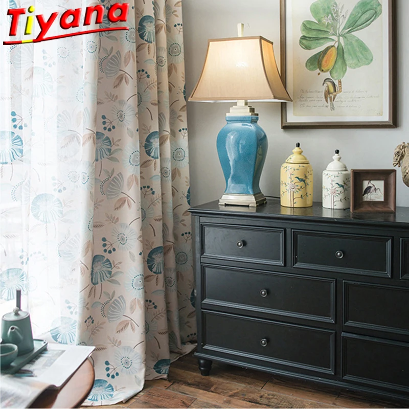 

Pastoral Blue Flowers Pattern Curtains for Living Room Semi-Blackout High-Quality Thick Window Drapes for Bedroom*VT