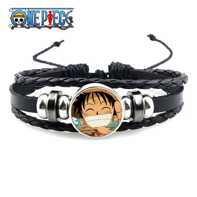 

Fashion One Piece Luffy Pirate Logo Bracelet Punk Black Leather Braided Punk Rock Bangles Jewelry Accessories Best Friends Gift