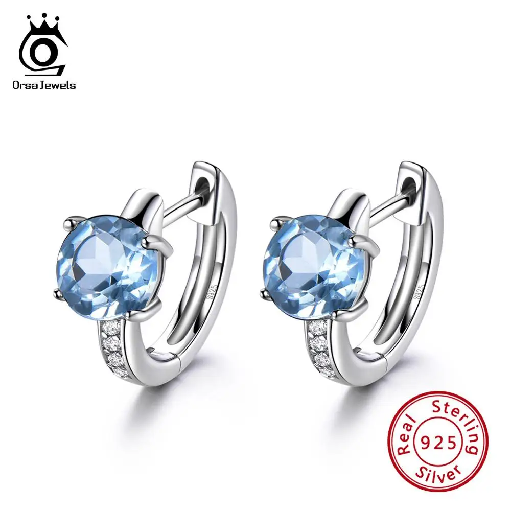 ORSA JEWELS Твердые 925 пробы серебряные серьги-кольца подлинный голубой топаз цитрин роскошные женские вечерние ювелирные изделия для помолвки VSE02