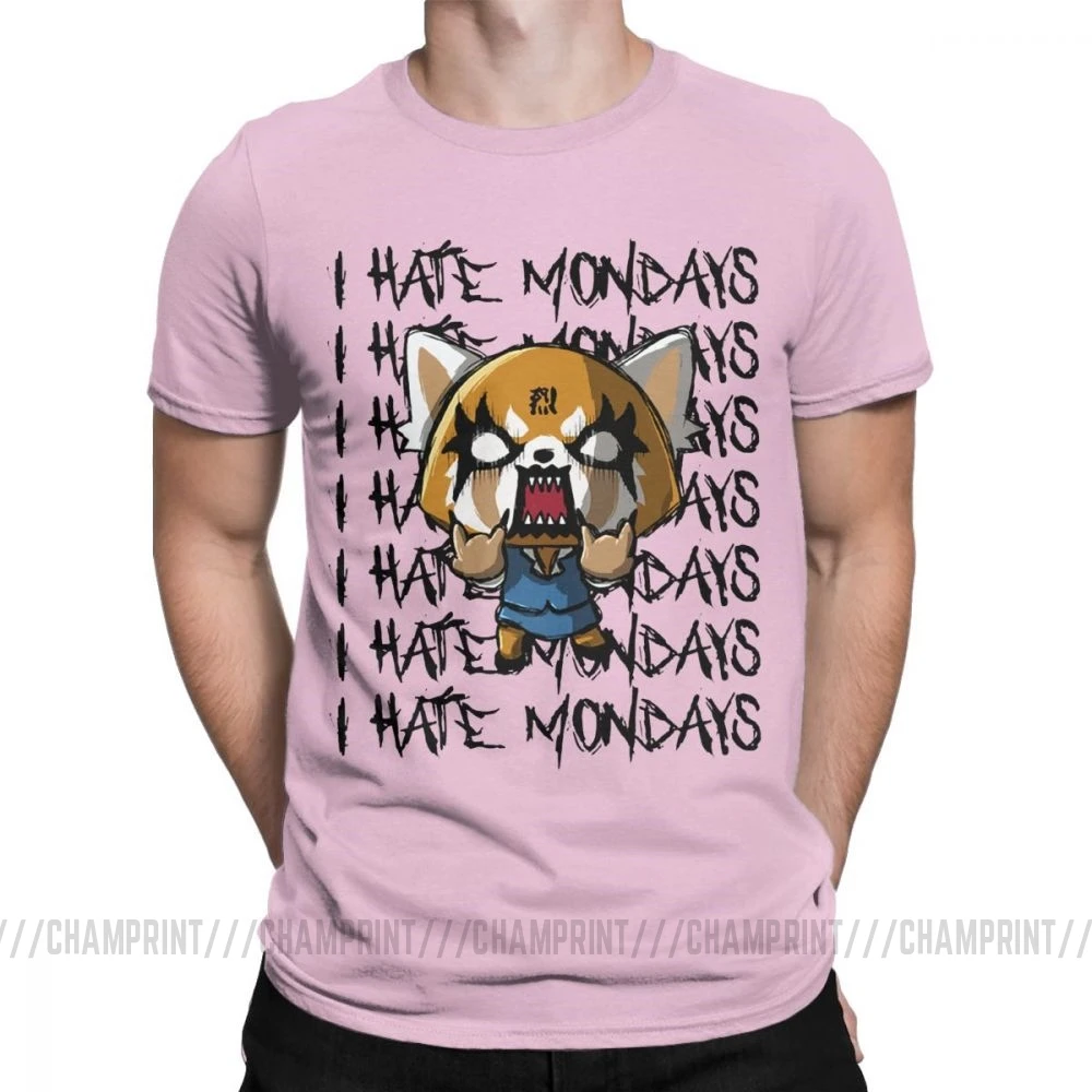 Мужские футболки Aggretsuko aggression Retsuko I Hate Monday, хлопковая одежда, Забавные футболки с коротким рукавом и круглым вырезом, футболки с принтом - Цвет: Розовый