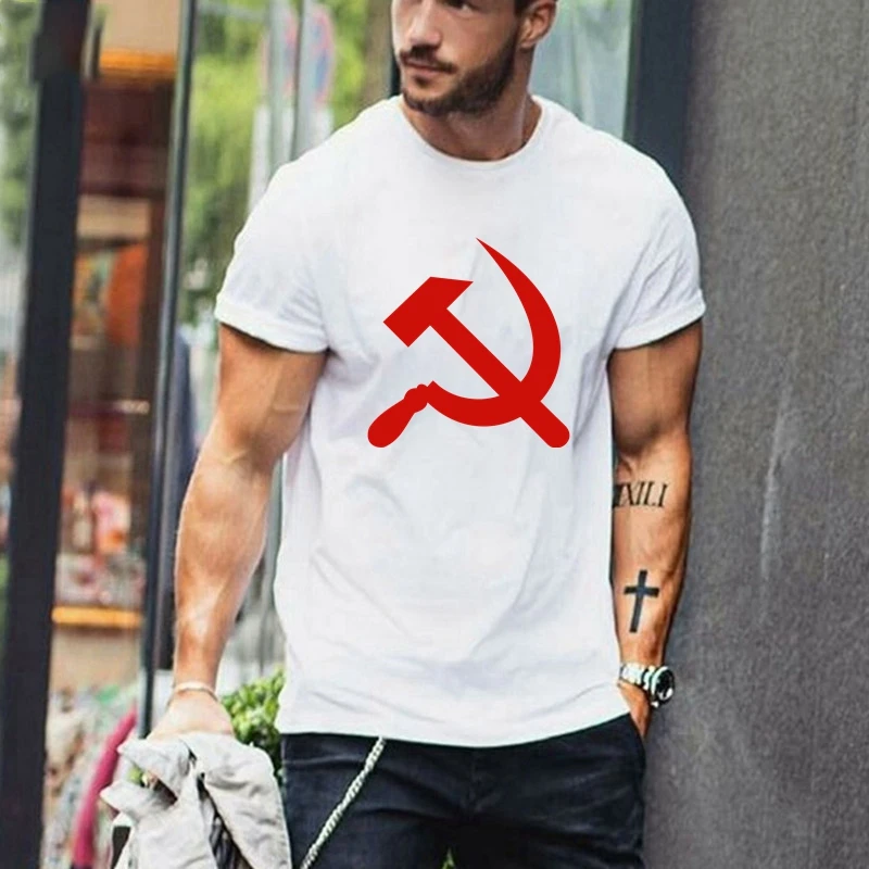 

50062# hammer and sickle communism t shirt men's tshirt top tee summer Tshirt fashion cool O neck short sleeve shirt