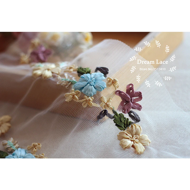 1 пара/лот 3D кружевная ткань сетчатая лента для шитья Цветочный мотив Кружевная