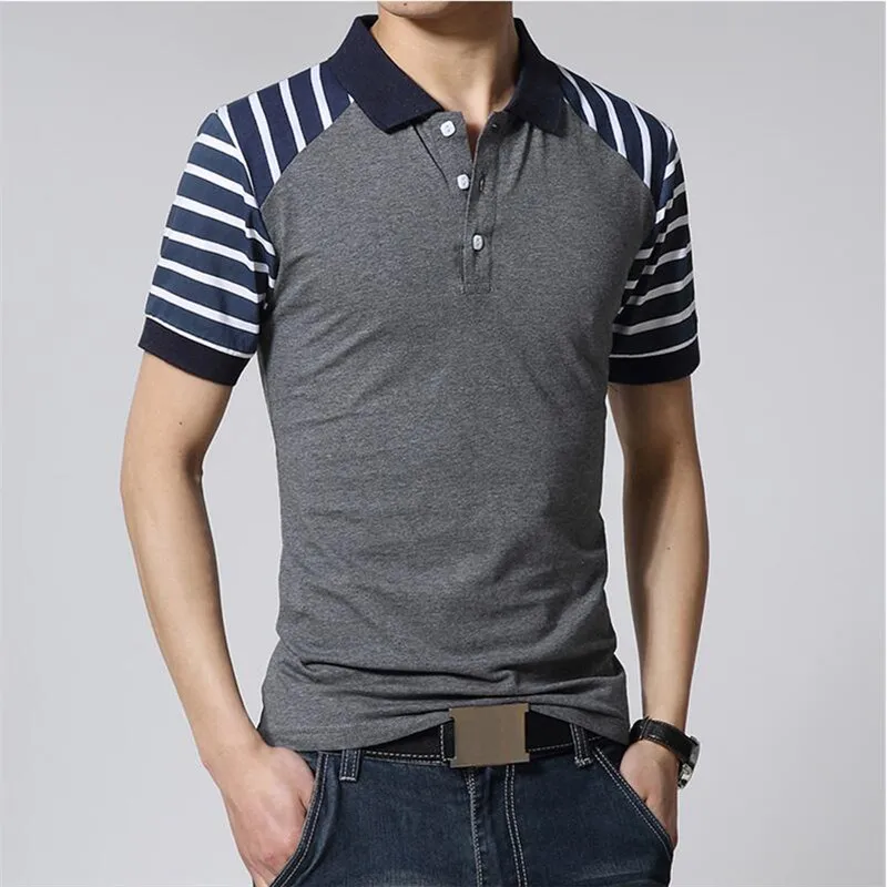 Fashion Brand Polo Shirt Men's Striped Tee Tops Grade Summer Short Sleeve Slim Fit Cotton Boys Poloshirt Casual Clothing | Мужская