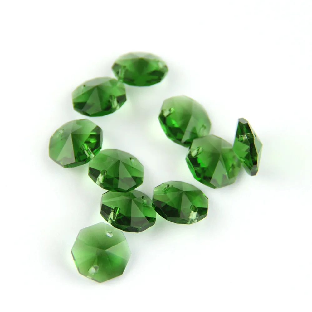 100 шт./лот 14 мм зеленые Восьмиугольные кристаллические призмы бусины в 2 отверстия