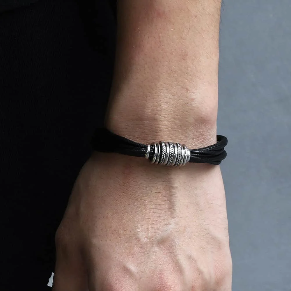 Браслет-цепочка из нержавеющей стали 11 мм черный многослойный браслет кожи с