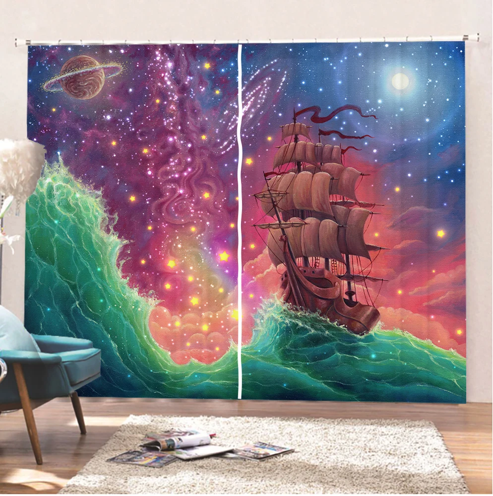 

2 Panel Cartoon Mountain Forest Curtain Home Decoration Living Room Bedroom Curtain 3D Printing Modern Decorative Curtain
