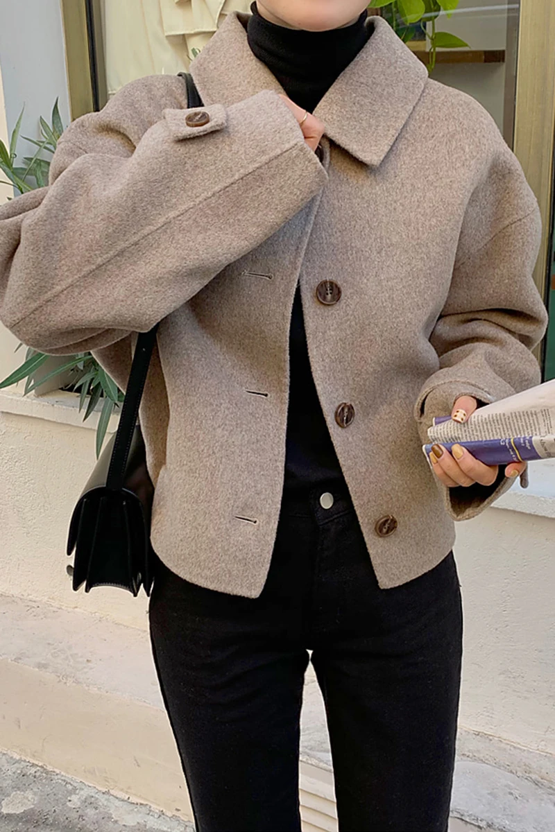

Jacket Women 2020 Veste Femme Hiver Casual Khaki Vintage Single Breasted Woolen Short Coat Plus Size Korean Kpop Clothes XC062