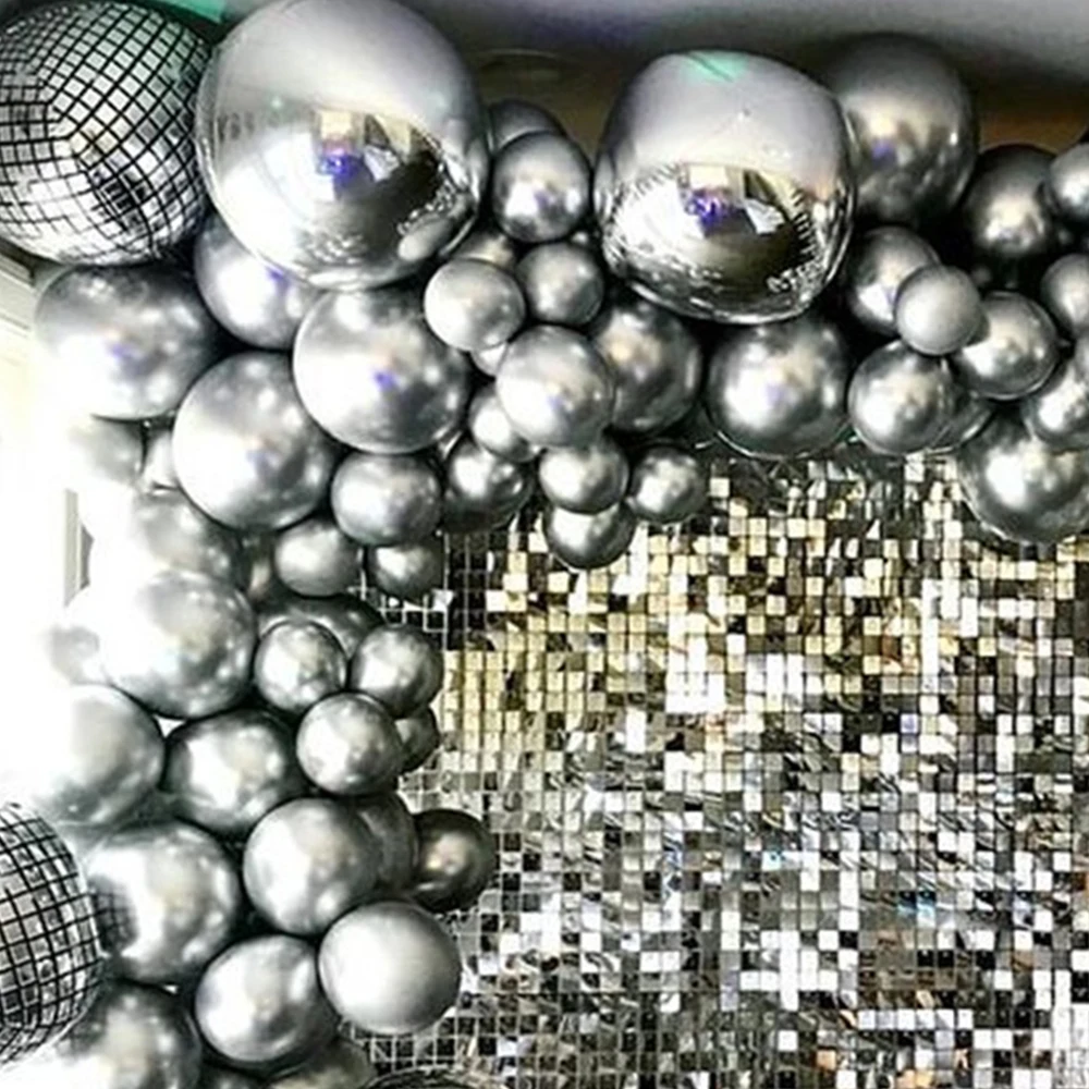 Globos de aluminio de Disco plateados, guirnalda de arco de Metal cromado, Decoraci&oacute;n Retro de fiesta de cumplea&ntilde;os y boda, 80s, 137 Uds.-5