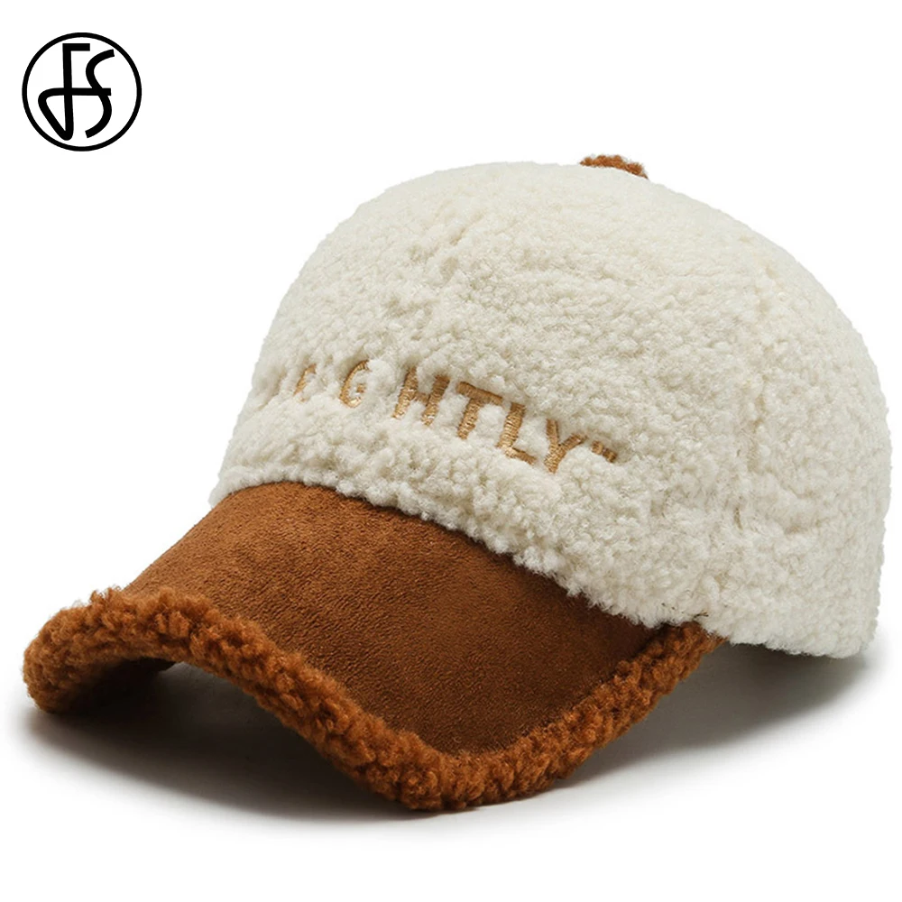 Fs 2022 à moda marrom branco lambswool inverno boné de beisebol para feminino lã chapéus de pelúcia quente mais veludo gorras hombre